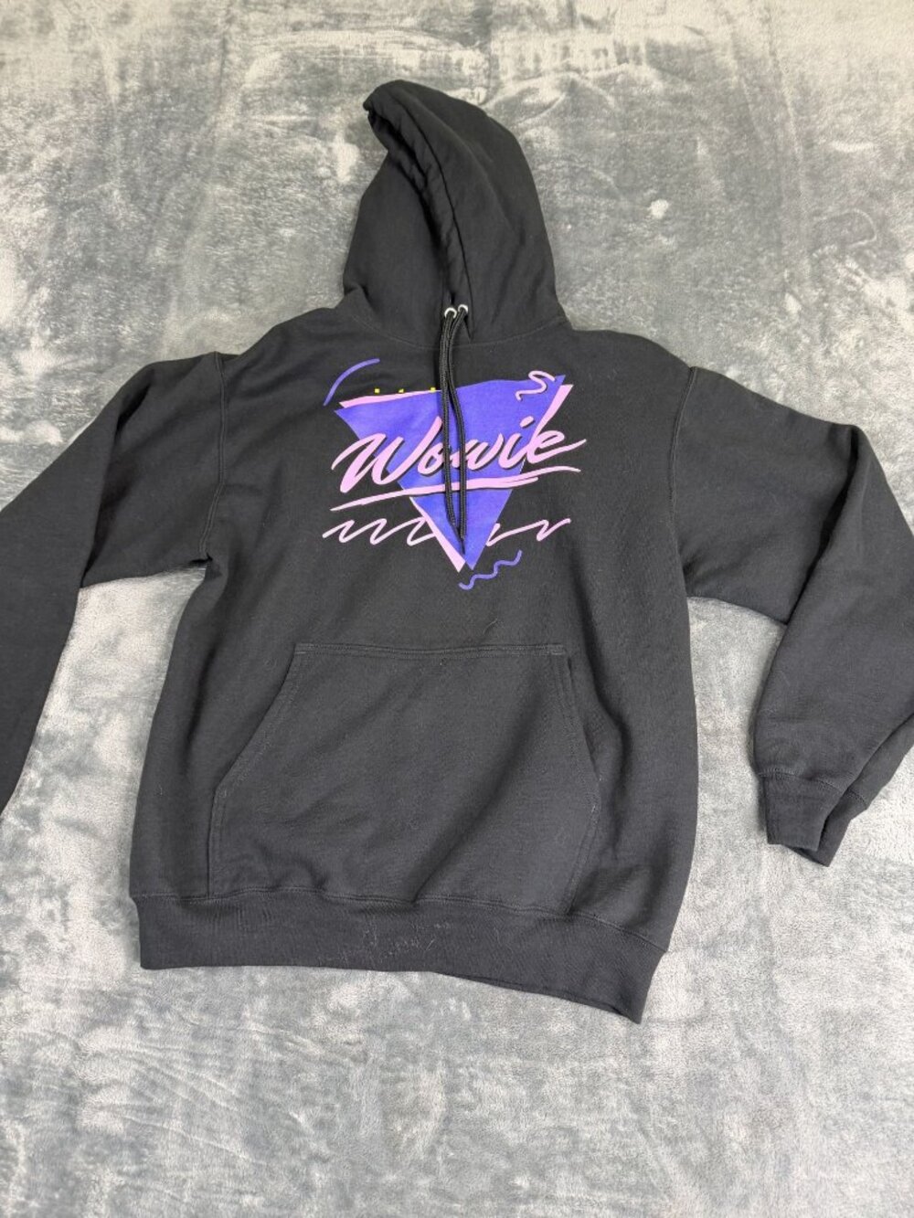 Port & Company Black Wowie Graphic Hoodie 90s Retro Style M